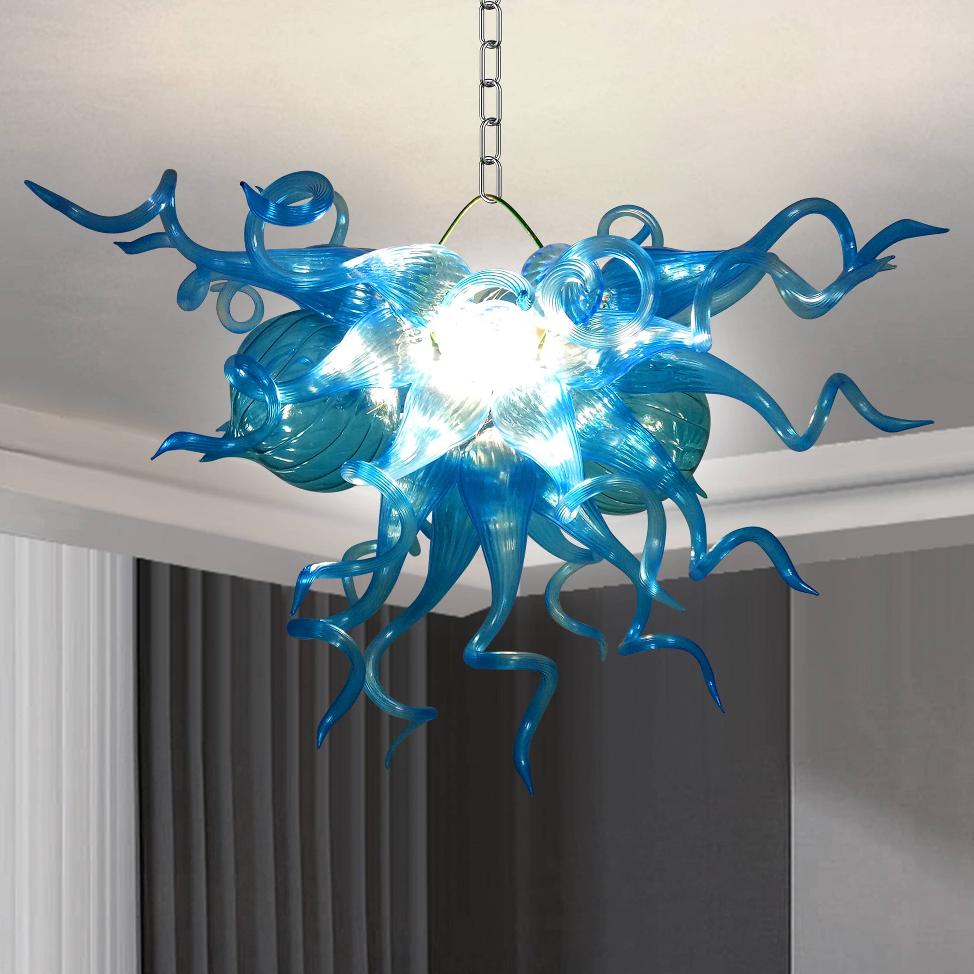 Blown Glass Chandeliers Chihuly Style Blue Color