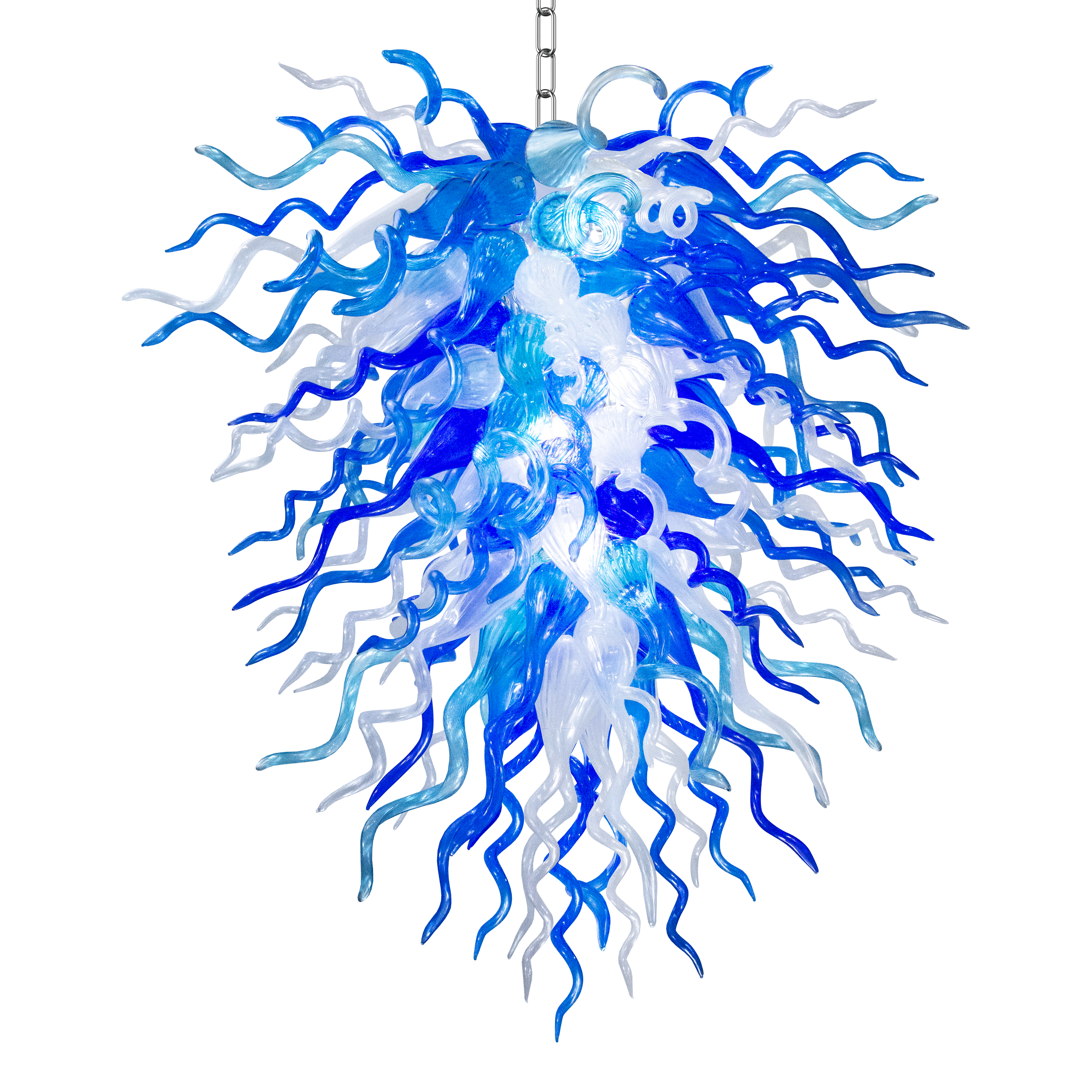 Chihly Style Sky Blown Glass Chandelier Blue White Colors Art Glass Pendant Hanging Light