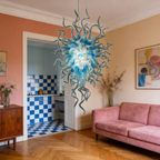 Blown Glass Chandelier Ice Blue Chihuly Style Art Glass Pendant Light