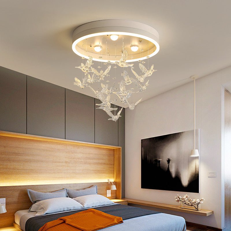 Charming Ceiling Lights Round LED Crystal Birds Pendants