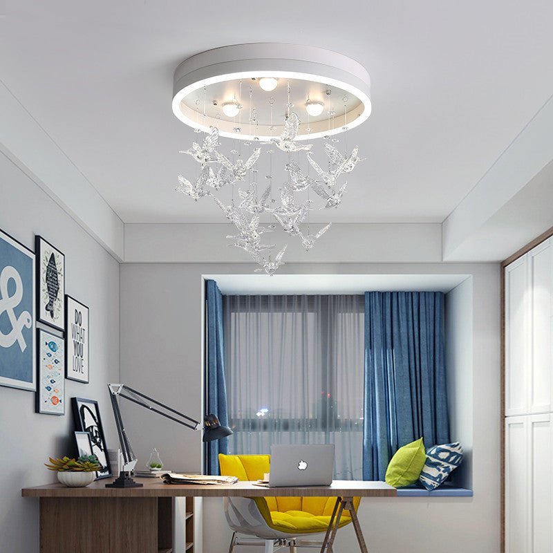Charming Ceiling Lights Round LED Crystal Birds Pendants