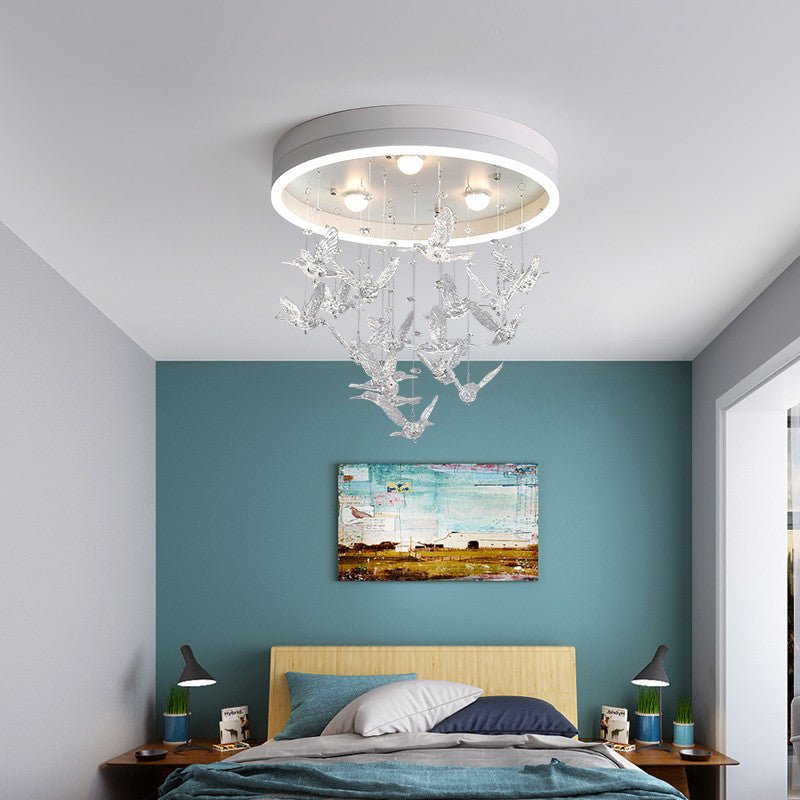 Charming Ceiling Lights Round LED Crystal Birds Pendants