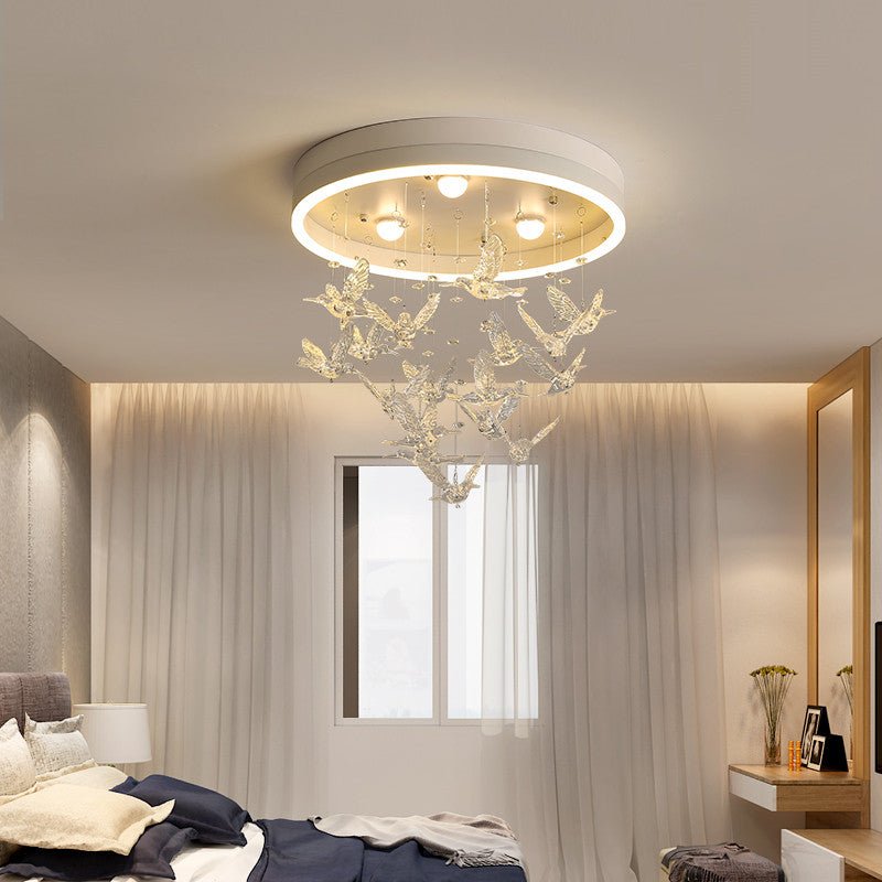 Charming Ceiling Lights Round LED Crystal Birds Pendants