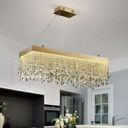 Modern Chandelier Matte Gold Rectangle Frame Crystal Pendants