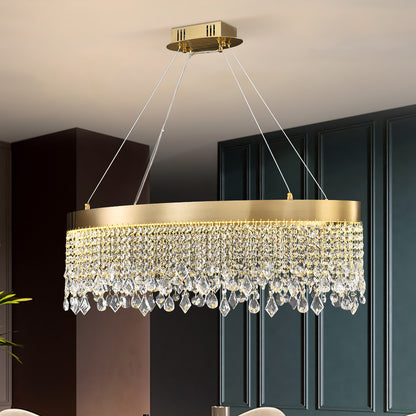 Modern Chandelier Matte Gold Oval Frame Crystal Pendants