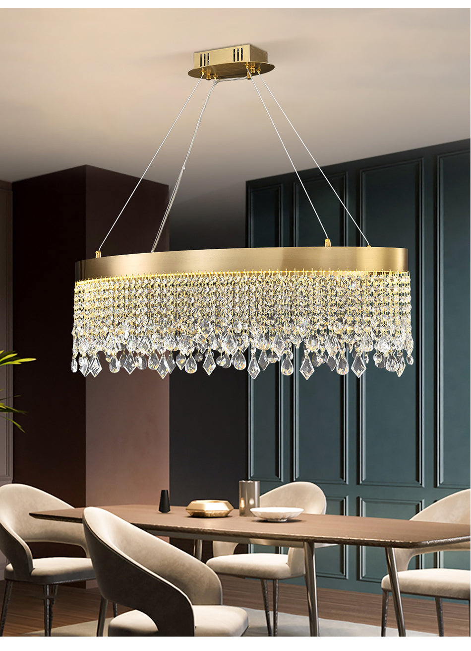 Modern Chandelier Matte Gold Rectangle Frame Crystal Pendants