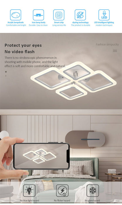 Modern Ceiling Light LED Acrylic Strip With Remote Control Dimmable