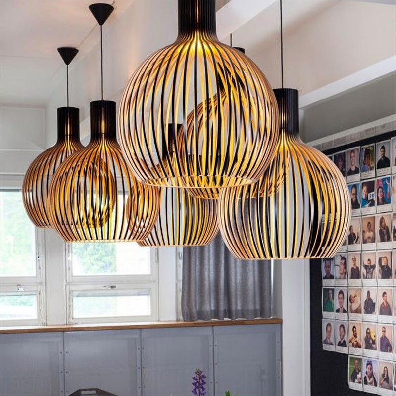 Modern Pendant Light Wooden Arch Slats Art Decor For Bedroom