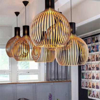 Modern Pendant Light Wooden Arch Slats Art Decor For Bedroom