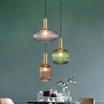 Nordic Pendant Light Rib Textured Glass Perfume Bottle Hanging Light