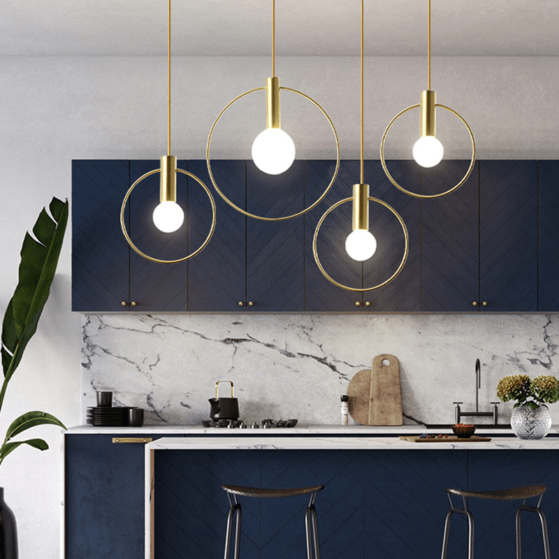 Personality Pendant Lamp Gold Ring Frame Opal Frosted Glass Lampshade Hanging Lamp
