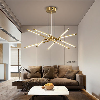 Modern Chandelier Streamlined Linear Rotatable LED For Dinning Room