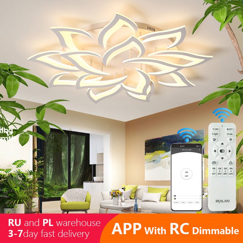 Lotus Shape Ceiling Light LED Semi Flush With App Remote Control For Home Decor