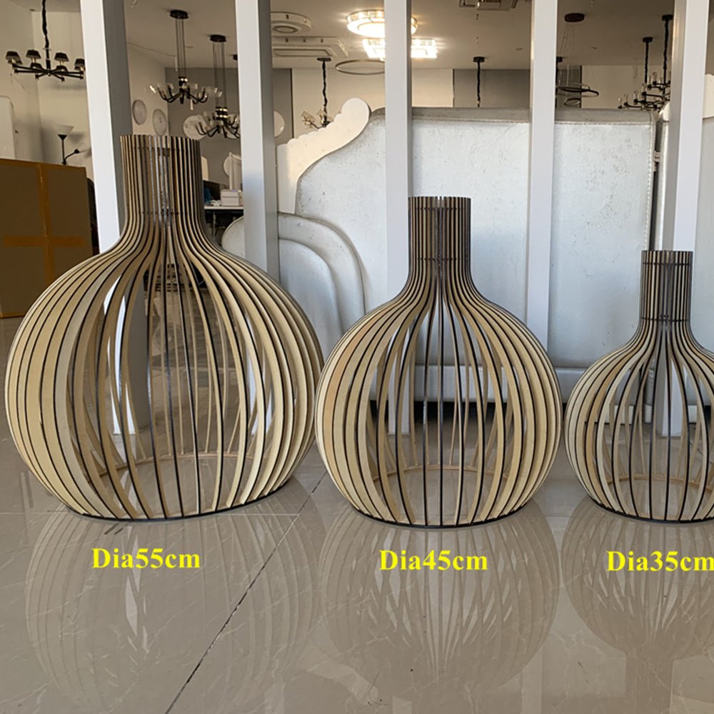 Modern Pendant Light Wooden Arch Slats Art Decor