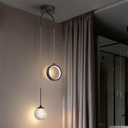 Creative Pendant Light Round Ring Starry Ball Art For Bedside