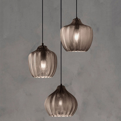 Modern Pendant Amber/Gray Rib Textured Glass LED Island Pendant Lamp
