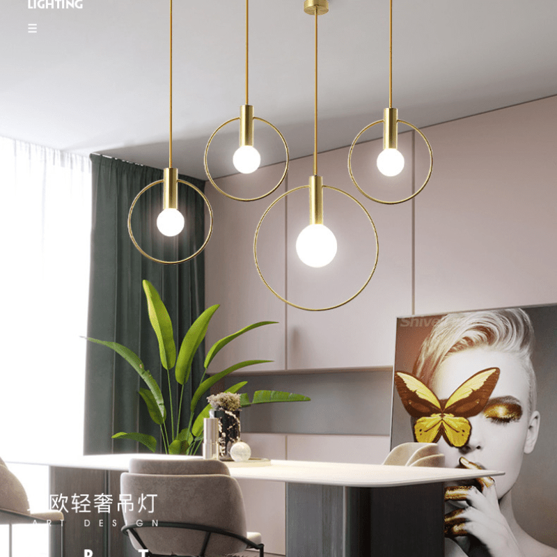 Personality Pendant Lamp Gold Ring Frame Opal Frosted Glass Lampshade Hanging Lamps