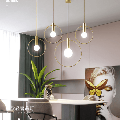 Personality Pendant Lamp Gold Ring Frame Opal Frosted Glass Lampshade Hanging Lamps