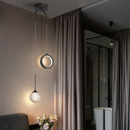 Creative Pendant Light Round Ring Starry Ball Art For Bedside