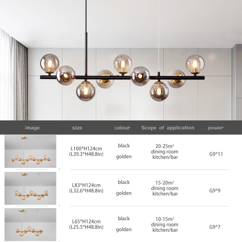 Modern Chandelier Nordic Style LED Glass Globe Cover Linear Brunch