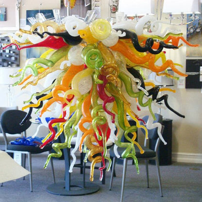Vibrant Burst Artisan Glass Chandelier - Modern Hand-Blown Multi-Color Sculptural Ceiling Light for Contemporary Living Spaces