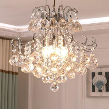 Close-up of high-quality sparkling crystal balls on a contemporary ceiling light fixture.