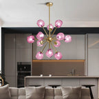 Modern Glass Chandeliers12 Light Pink Murano Art Deco Glass Sputnik Ceiling Light Fixture Gold Pendant Lighting