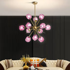 Modern Glass Chandeliers12 Light Pink Murano Art Deco Glass Sputnik Ceiling Light Fixture Gold Pendant Lighting