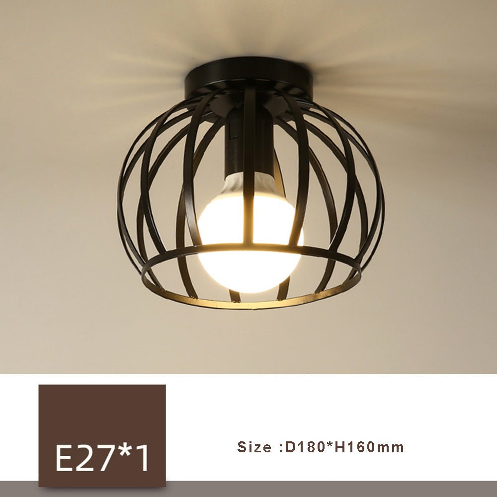 Retro Ceiling Light Black Iron Caged LED Decor