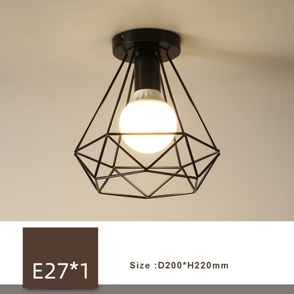 Retro Ceiling Light Black Iron Caged LED Decor