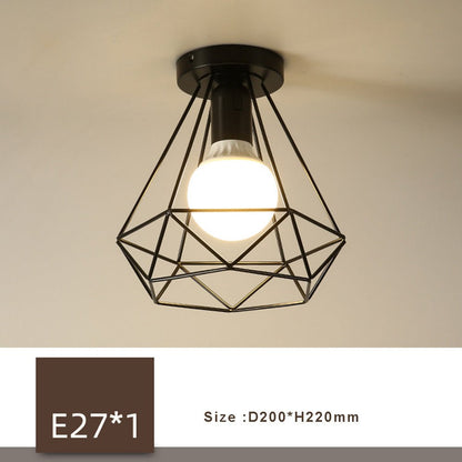 Retro Ceiling Light Black Iron Caged LED Decor