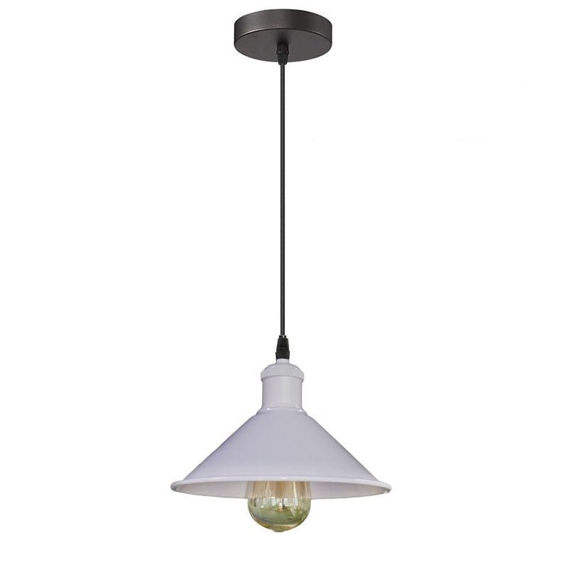 Nordic style white cone pendant light with silver accents for home decor.