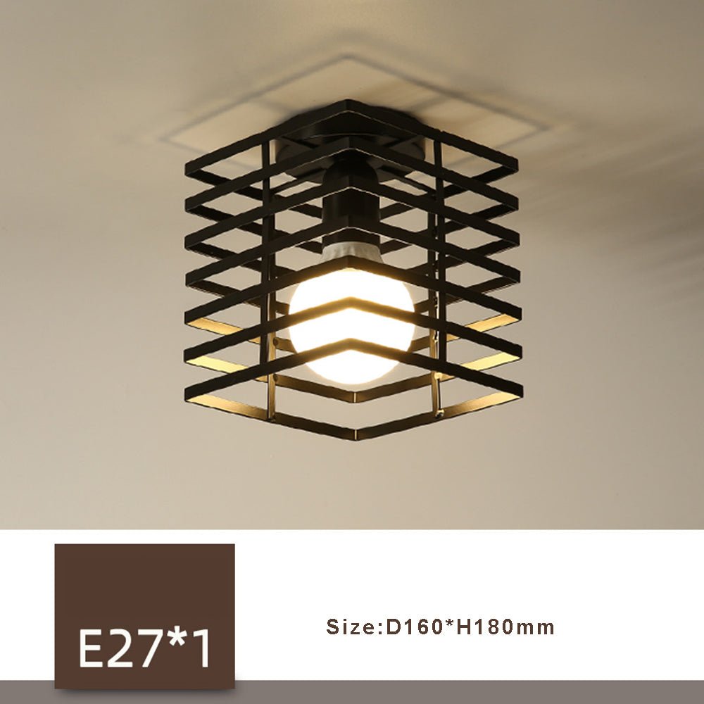 Retro Ceiling Light Black Iron Caged LED Decor