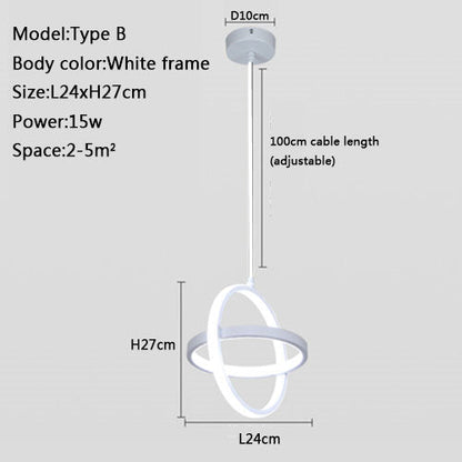 Modern Pendant Light Minimalist Black Or White Frame LED Hanging Lamp For Sale