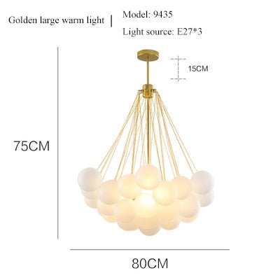 Size specification chart for the large 80cm gold frame globe pendant light showing adjustable chain length.