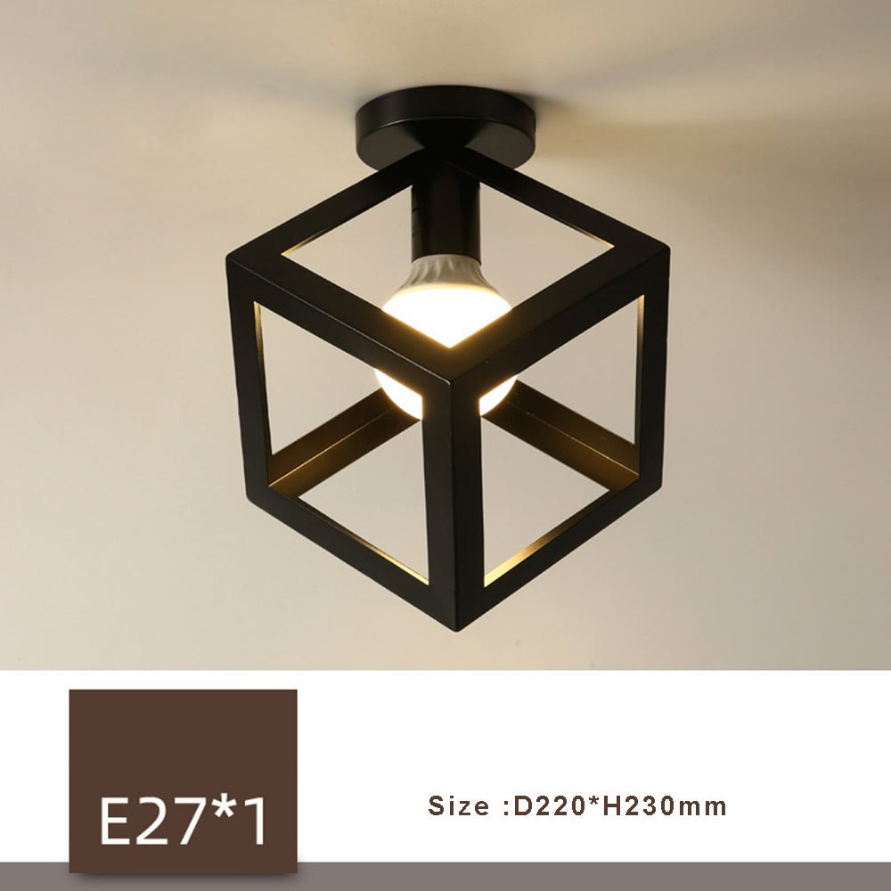 Retro Ceiling Light Black Iron Caged LED Decor