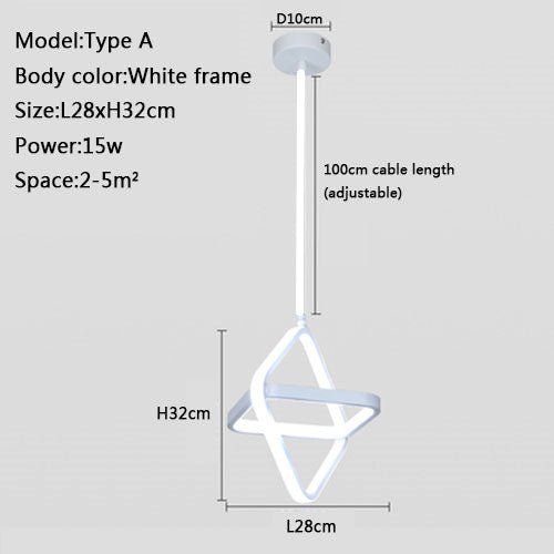 Modern Pendant Light Minimalist Black Or White Frame LED Hanging Lamp