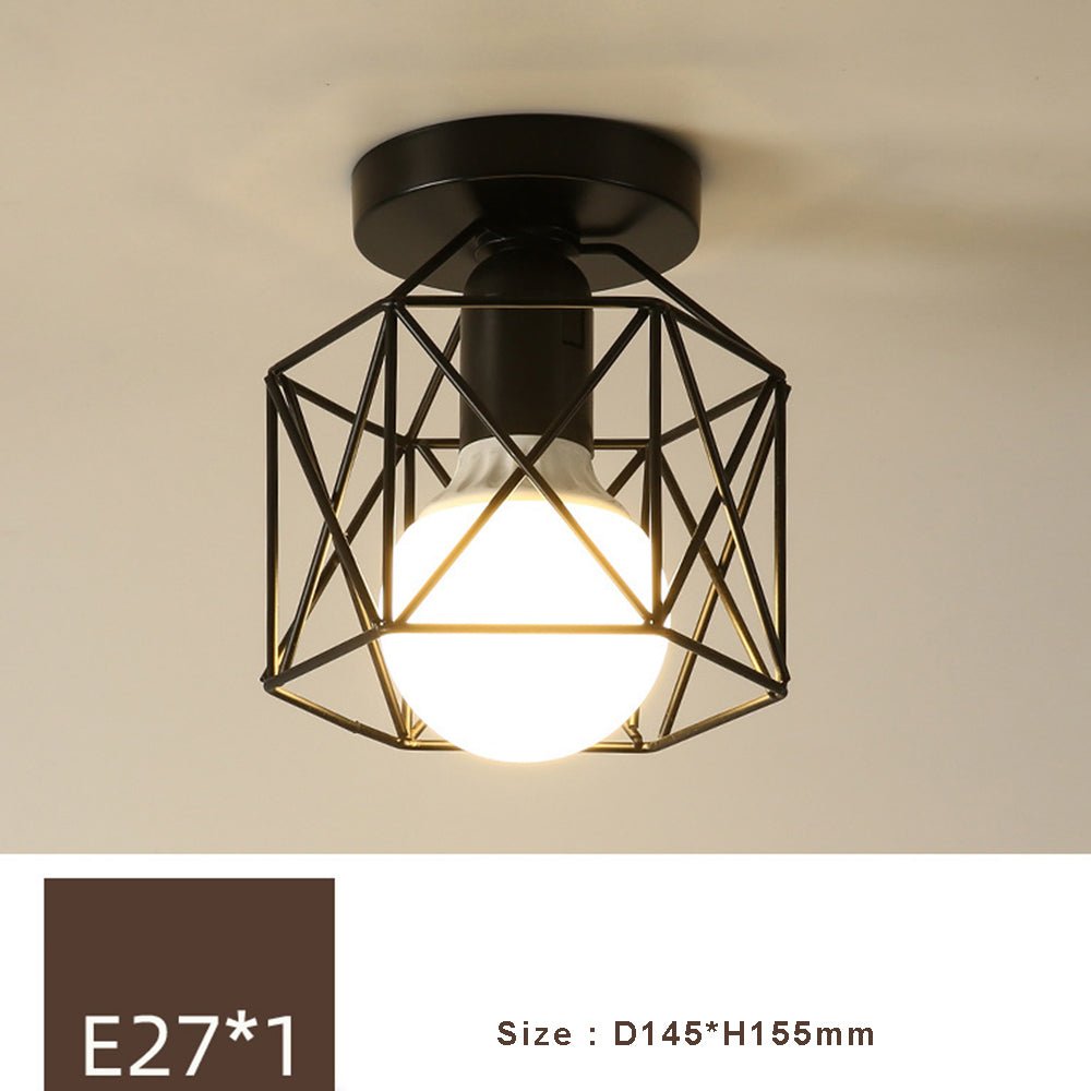 Retro Ceiling Light Black Iron Caged LED Decor