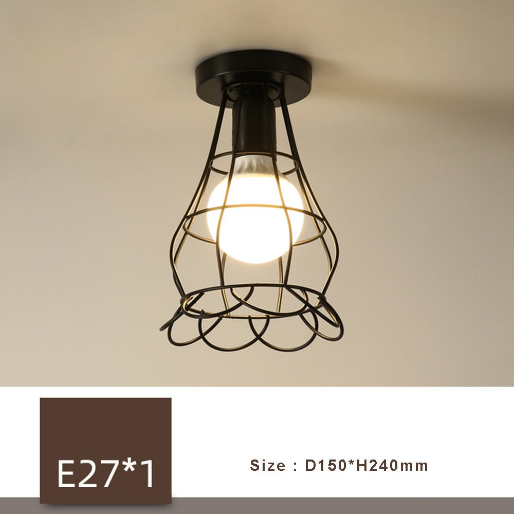 Retro Ceiling Light Black Iron Caged LED Decor
