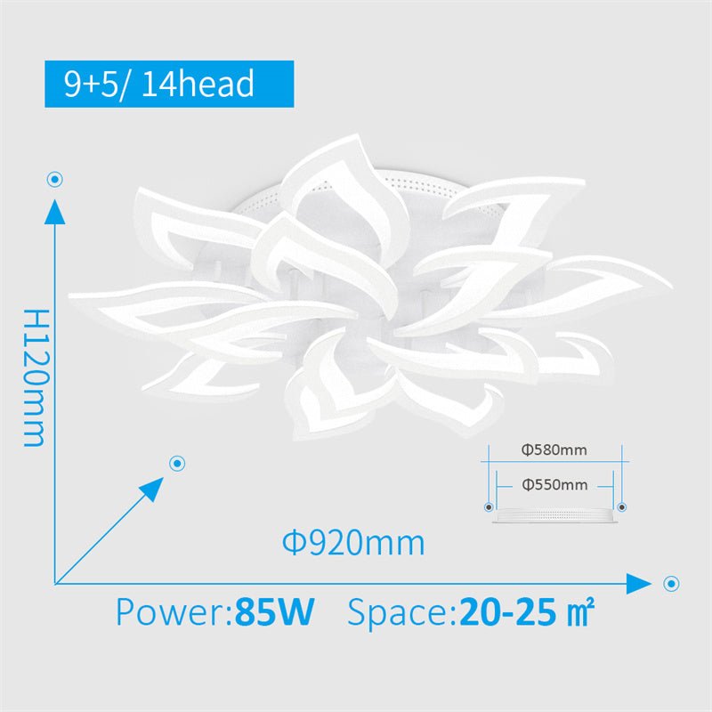 Lotus Shape Ceiling Light LED Semi Flush With App Remote Control For Bedroom And Living Room
