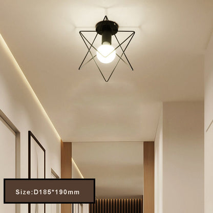 Retro Ceiling Light Black Iron Caged LED Decor