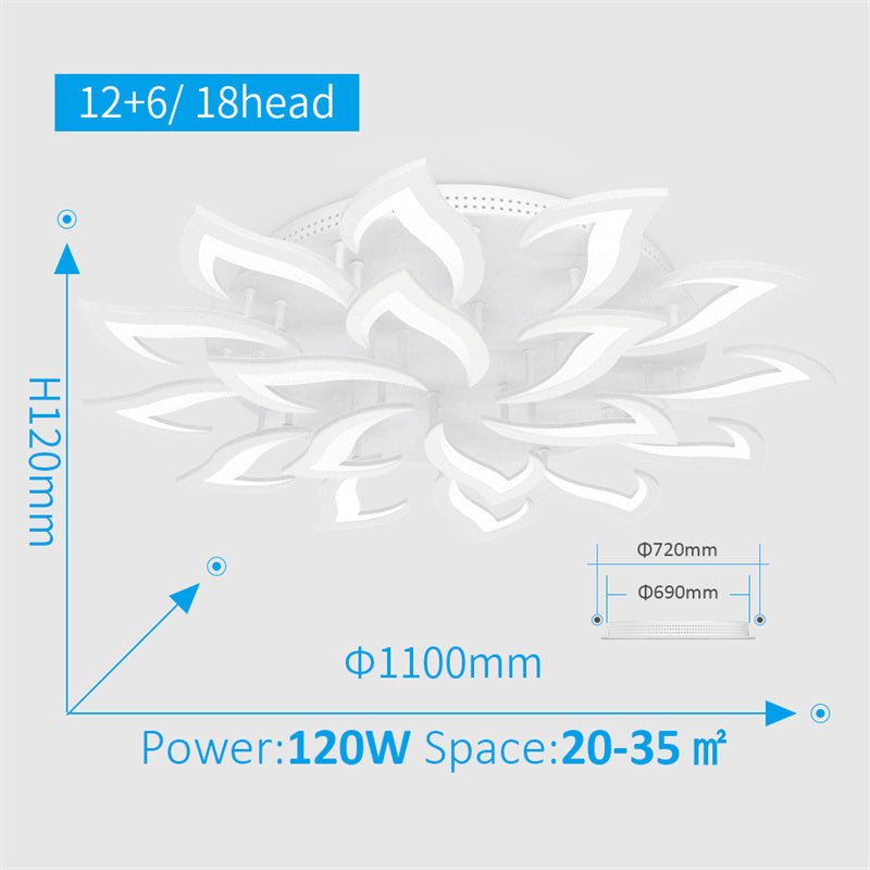 Lotus Shape Ceiling Light LED Semi Flush With App Remote Control For Bedroom And Living Room