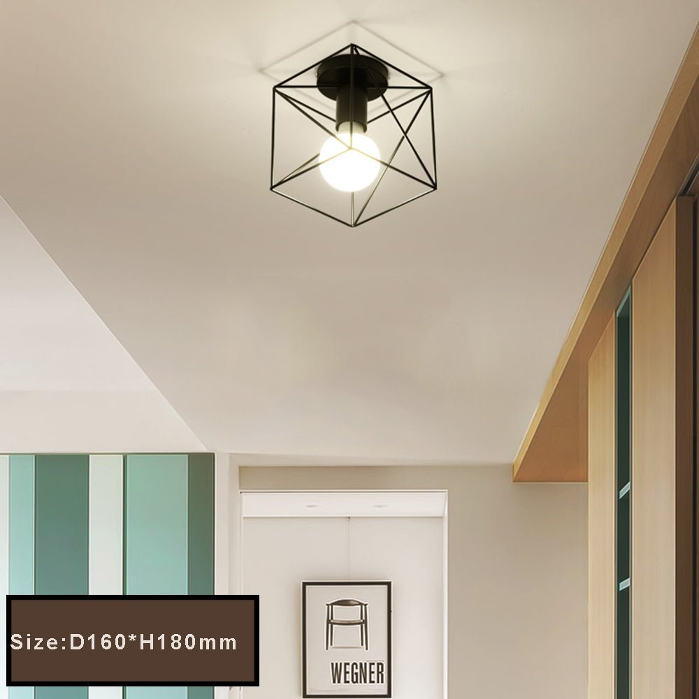 Retro Ceiling Light Black Iron Caged LED Decor