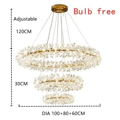 Modern Luxury Crystal Chandelier LED Ring Tiered Suspension Lamp For Living Room