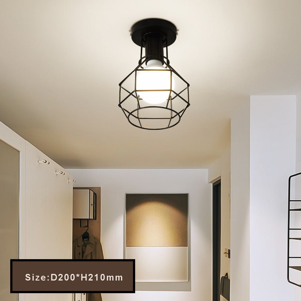 Retro Ceiling Light Black Iron Caged LED Decor