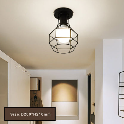 Retro Ceiling Light Black Iron Caged LED Decor