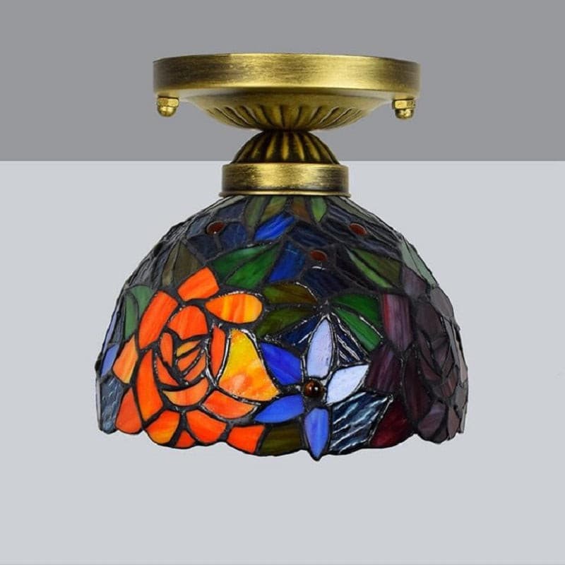 Tiffany style rose stained glass flush mount ceiling light