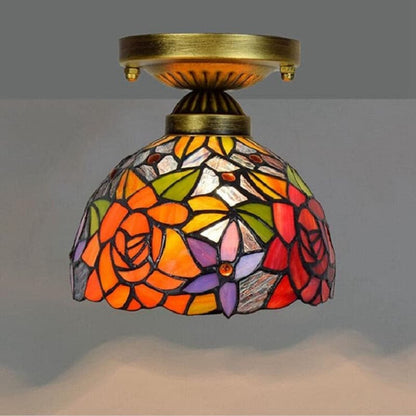 andmade floral pattern stained glass lamp shade for hallway