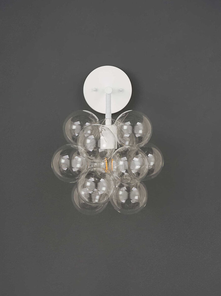 Bubbles Wall Lamp Clear And Smooth Balls Nickle Frame And White Cord