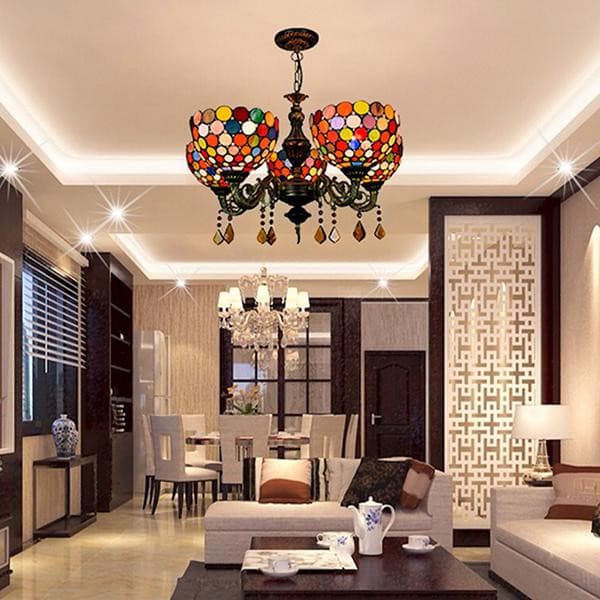 Bohemian style stained glass chandelier for dining room luxury lighting decor.